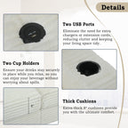 Canapé-lit en velours côtelé de 86,5 po avec 2 ports USB, porte-gobelets et capacité de charge de 250 kg