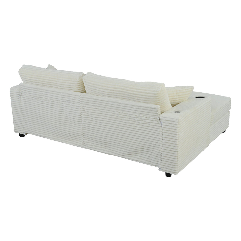 Canapé-lit en velours côtelé de 86,5 po avec 2 ports USB, porte-gobelets et capacité de charge de 250 kg