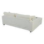 Canapé-lit en velours côtelé de 86,5 po avec 2 ports USB, porte-gobelets et capacité de charge de 250 kg