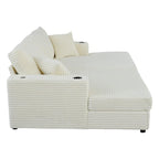 Canapé-lit en velours côtelé de 86,5 po avec 2 ports USB, porte-gobelets et capacité de charge de 250 kg