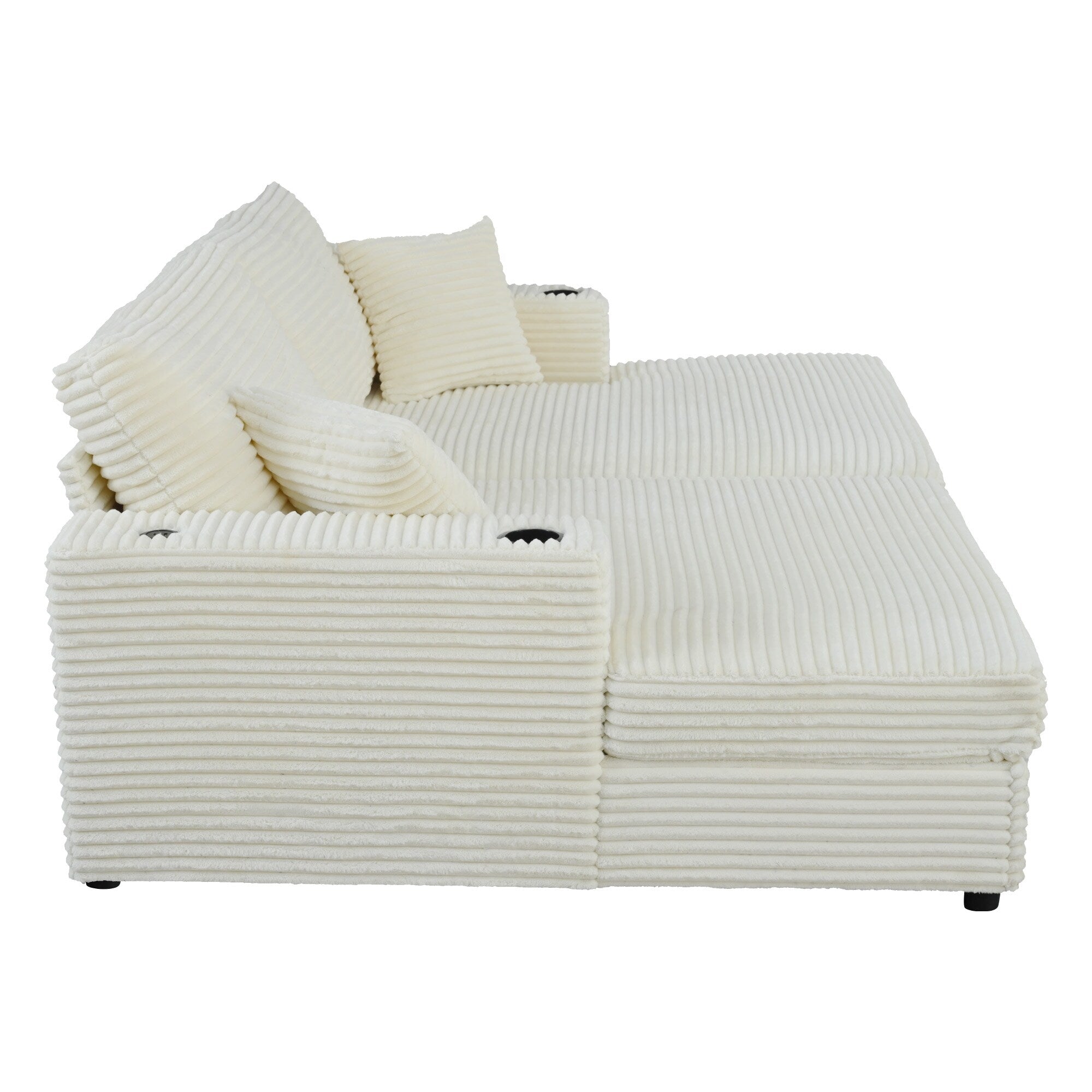 Canapé-lit en velours côtelé de 86,5 po avec 2 ports USB, porte-gobelets et capacité de charge de 250 kg