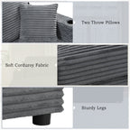 Canapé-lit en velours côtelé de 86,5 po avec 2 ports USB, porte-gobelets et capacité de charge de 250 kg