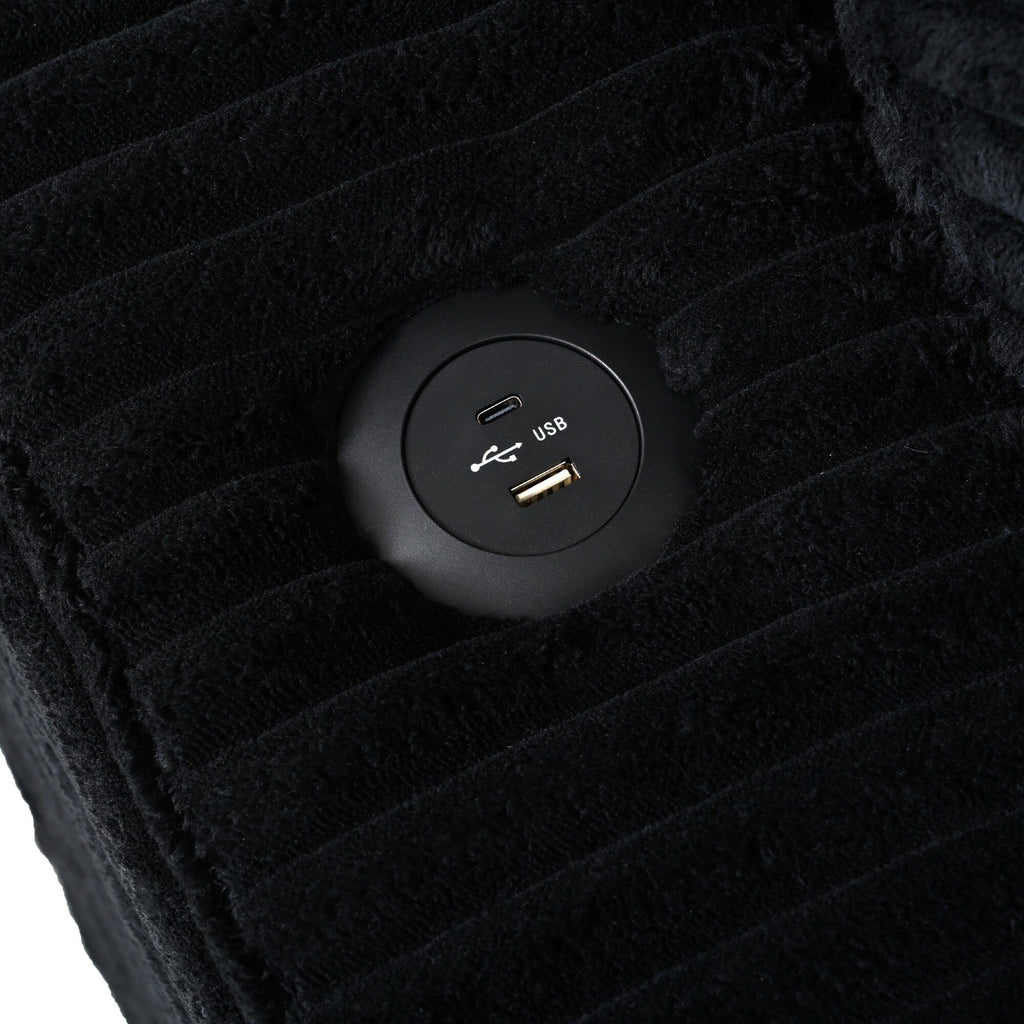 Canapé-lit en velours côtelé de 86,5 po avec 2 ports USB, porte-gobelets et capacité de charge de 250 kg