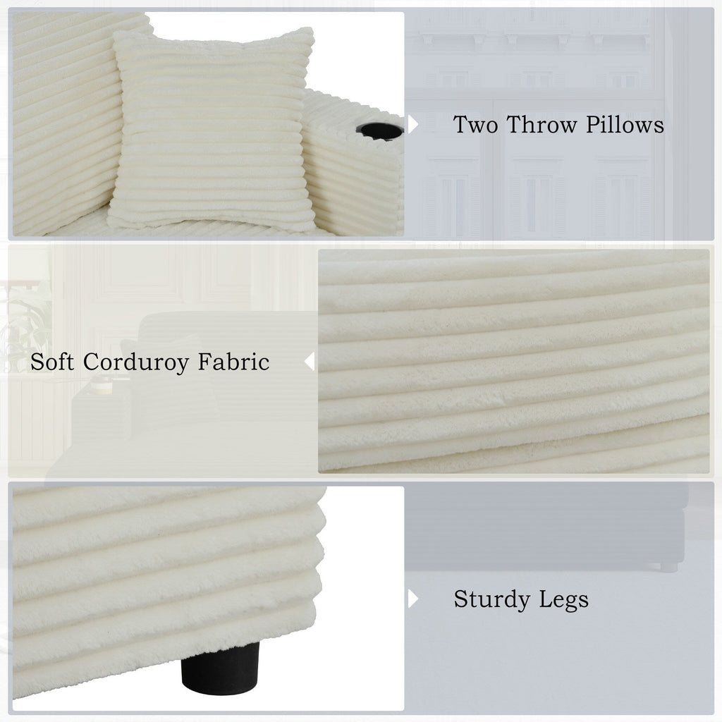 Canapé-lit en velours côtelé de 86,5 po avec 2 ports USB, porte-gobelets et capacité de charge de 250 kg