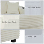 Canapé-lit en velours côtelé de 86,5 po avec 2 ports USB, porte-gobelets et capacité de charge de 250 kg