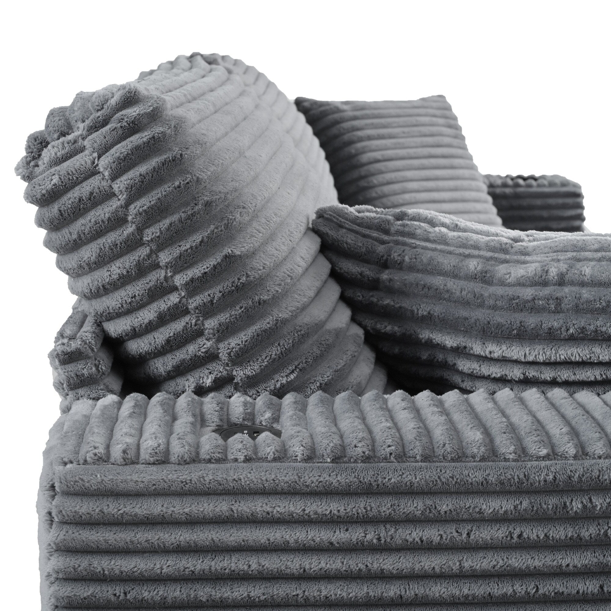 Canapé-lit en velours côtelé de 86,5 po avec 2 ports USB, porte-gobelets et capacité de charge de 250 kg