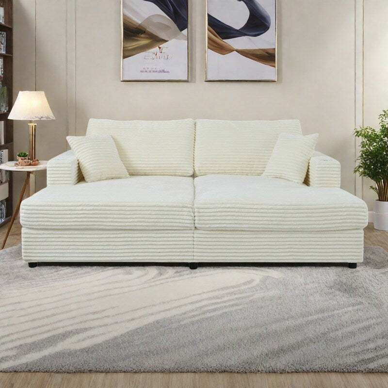 Canapé-lit en velours côtelé de 86,5 po avec 2 ports USB, porte-gobelets et capacité de charge de 250 kg