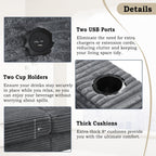 Canapé-lit en velours côtelé de 86,5 po avec 2 ports USB, porte-gobelets et capacité de charge de 250 kg