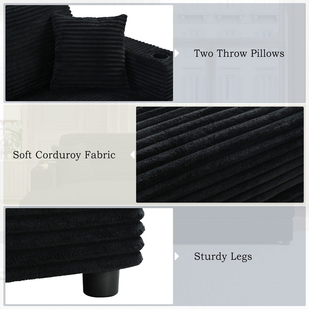 Canapé-lit en velours côtelé de 86,5 po avec 2 ports USB, porte-gobelets et capacité de charge de 250 kg