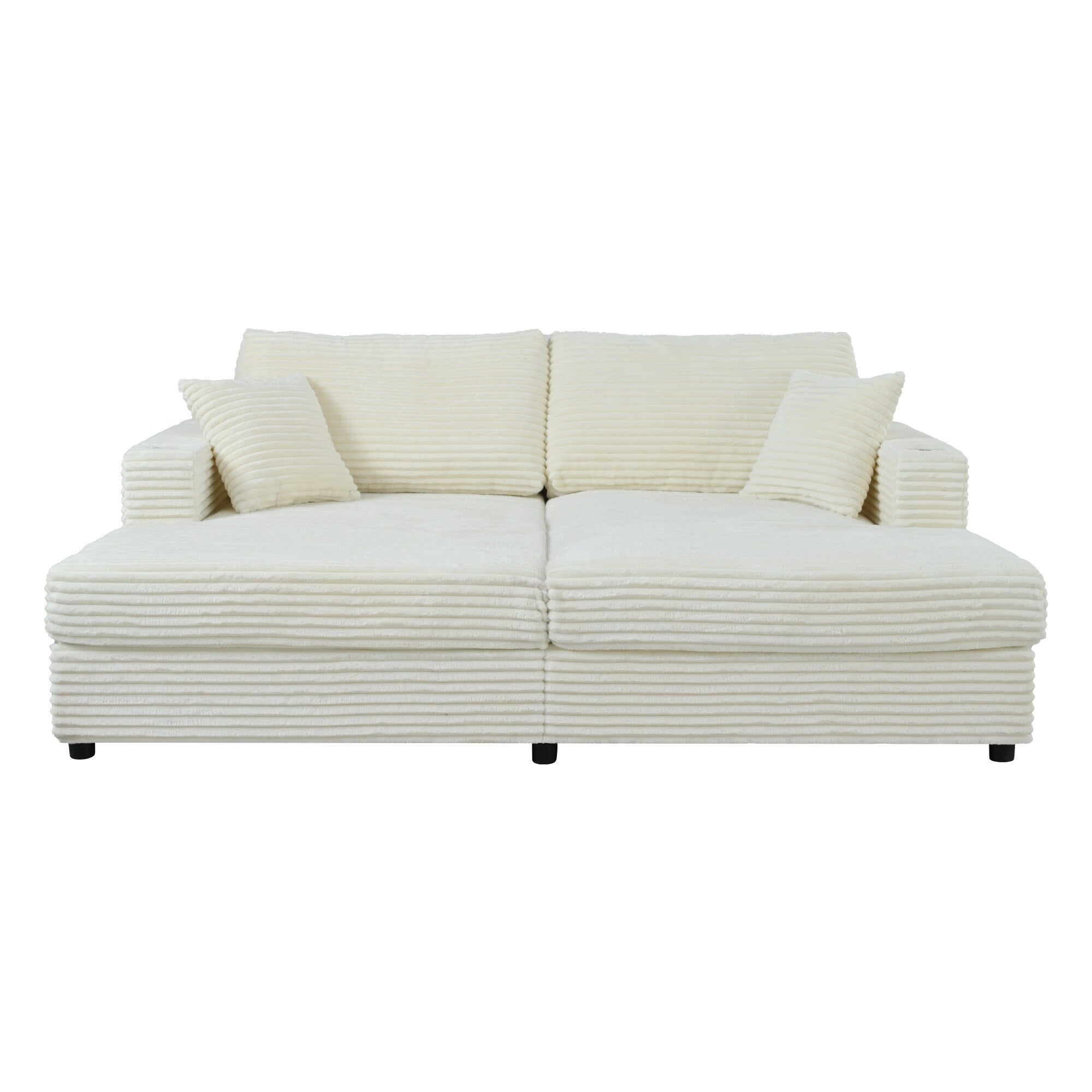 Canapé-lit en velours côtelé de 86,5 po avec 2 ports USB, porte-gobelets et capacité de charge de 250 kg