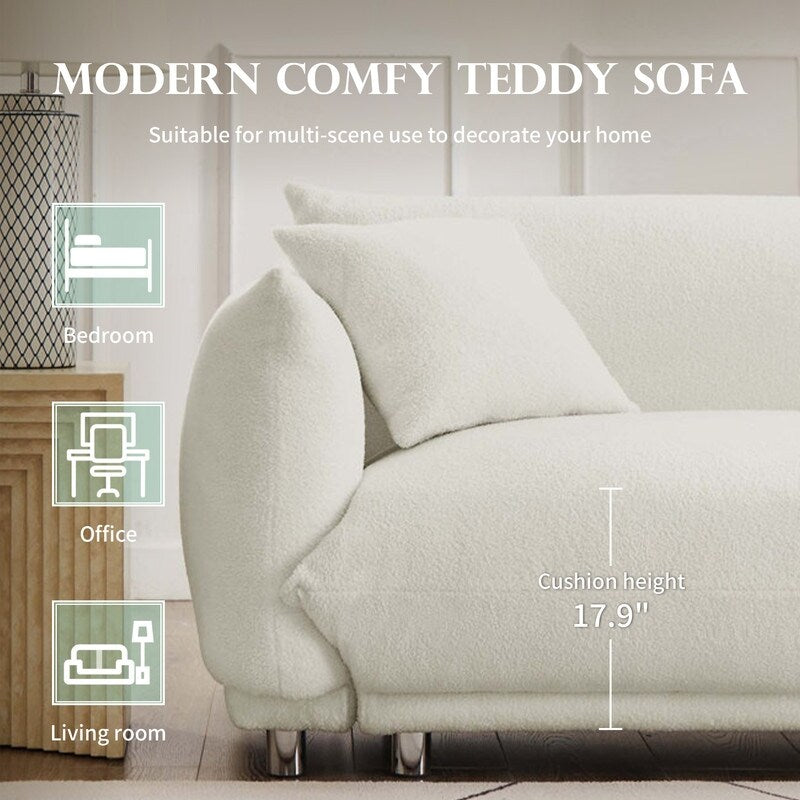 Canapé grand pain en velours Teddy 86,5 avec oreillers blanc