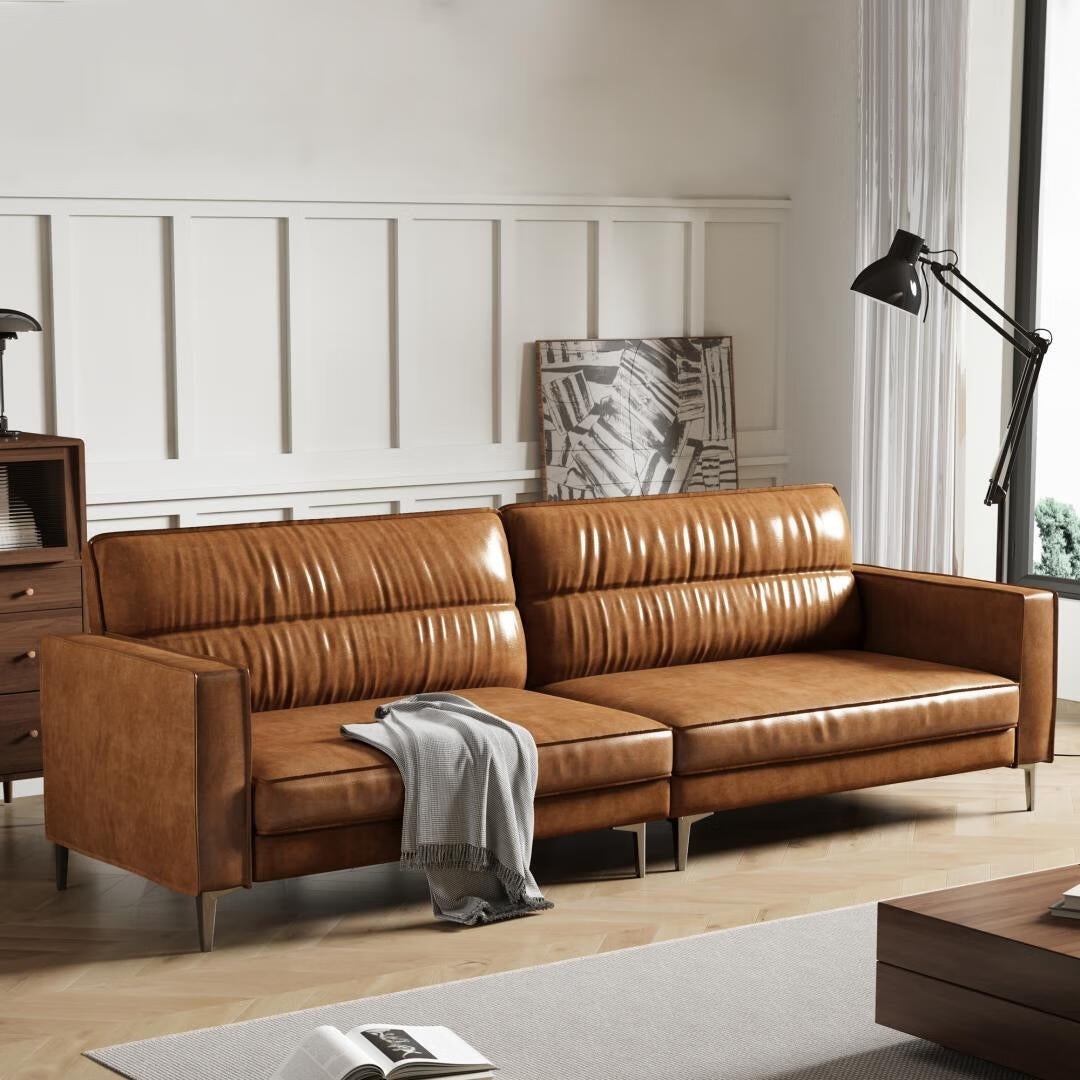Canapé sectionnel en cuir huilé 86,61 po, canapé 2 places au design moderne, mobilier de salon confortable et élégant