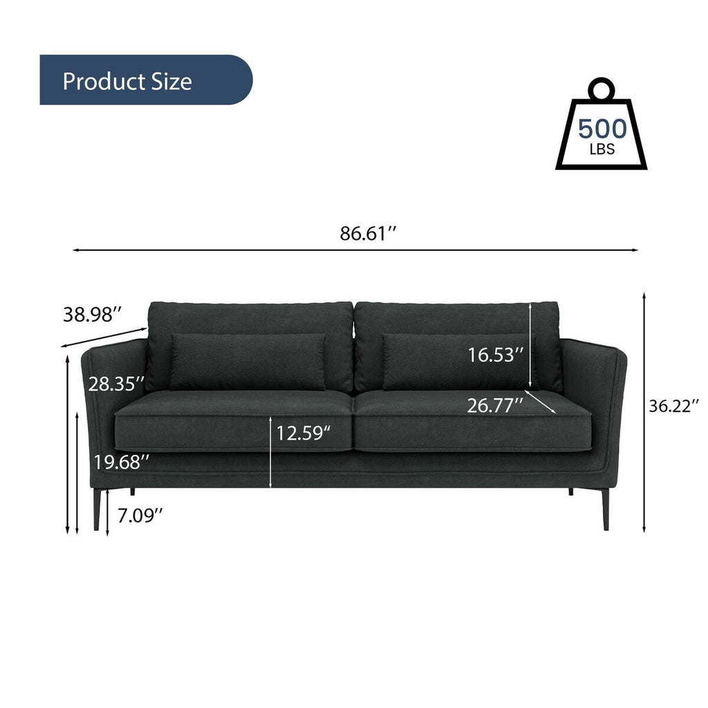 Canapé minimaliste moderne anti-rayures et imperméable 86,61 po, gris foncé