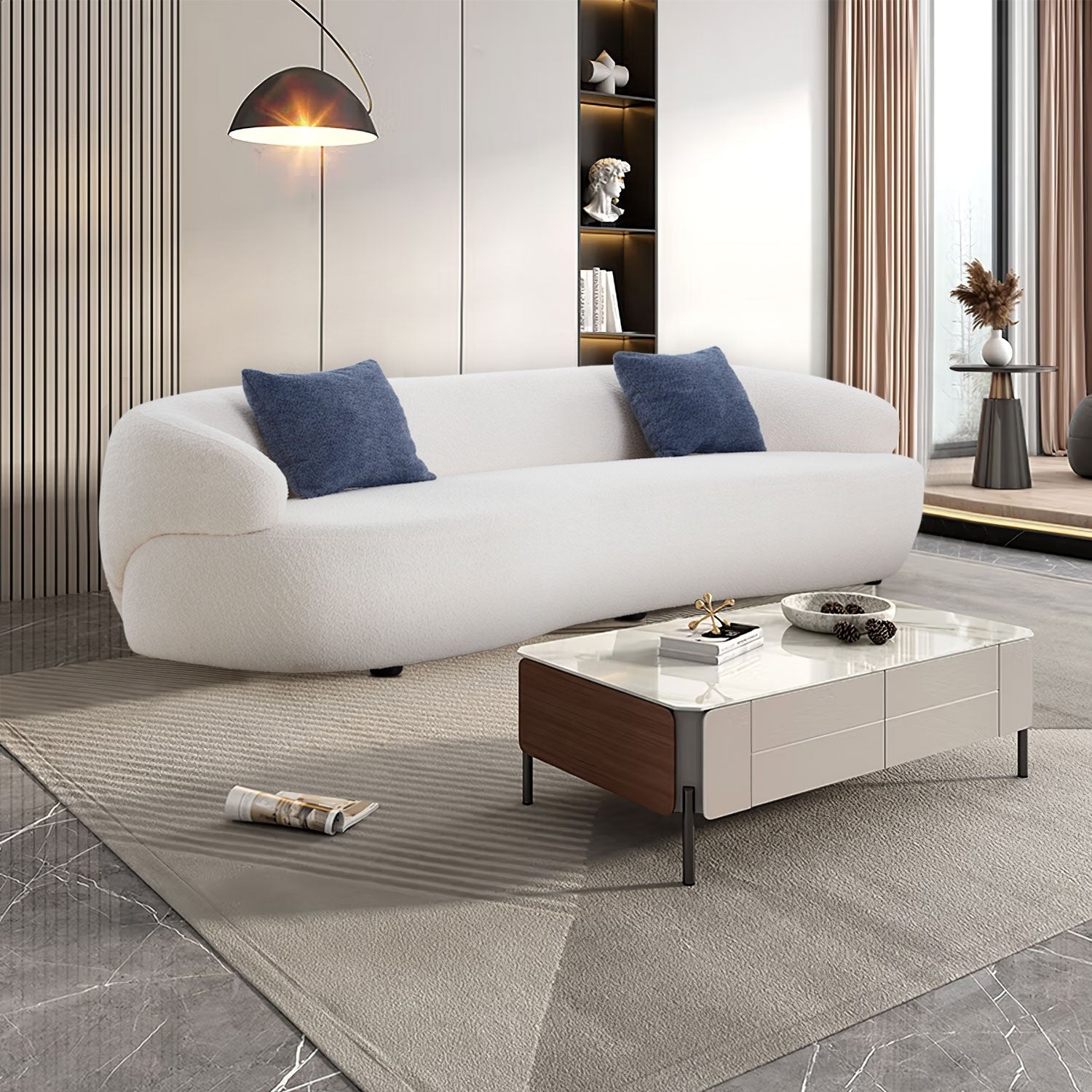 Canapé 3 places moderne incurvé en tissu rembourré de 86,61 pouces