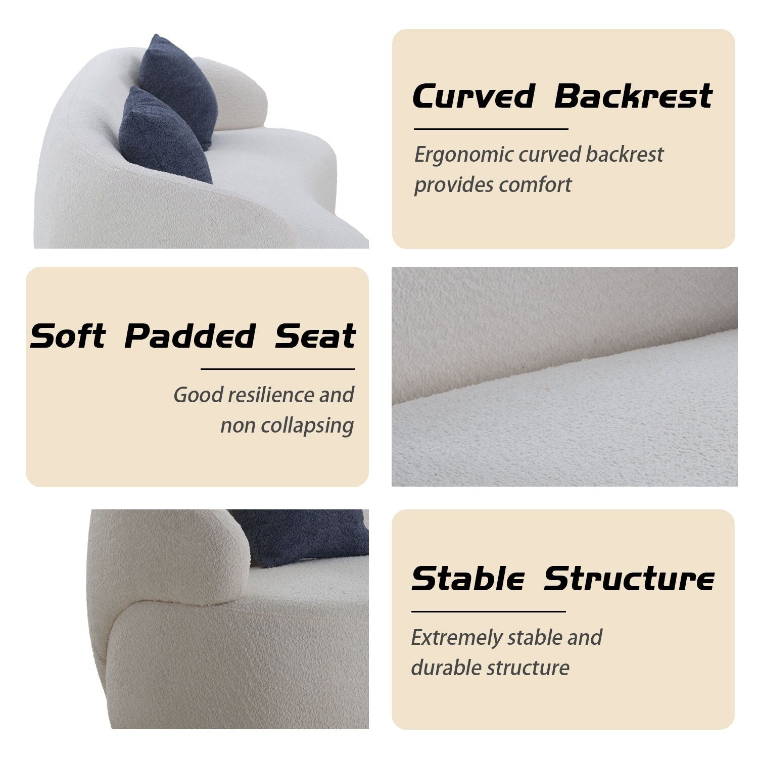 Canapé 3 places moderne incurvé en tissu rembourré de 86,61 pouces