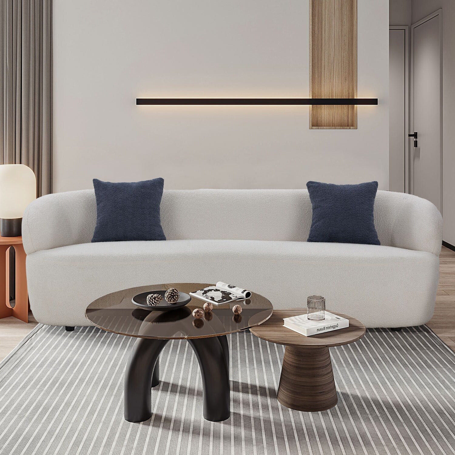 Canapé 3 places moderne incurvé en tissu rembourré de 86,61 pouces