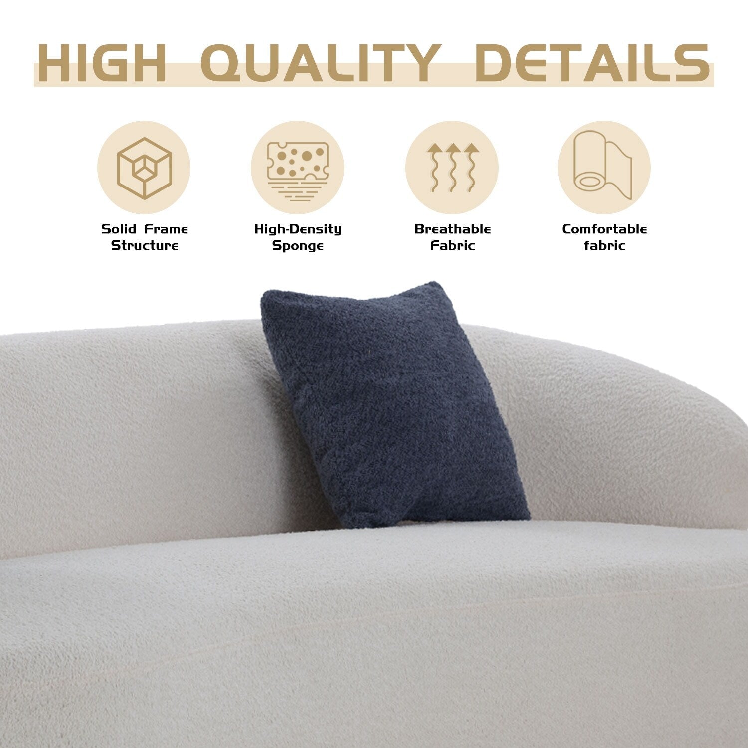 Canapé 3 places moderne incurvé en tissu rembourré de 86,61 pouces