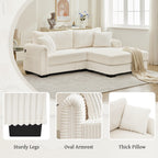 Canapé réversible 2 places en L en velours côtelé avec chargement USB-C et poche de rangement pour le salon