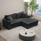 Canapé réversible 2 places en L en velours côtelé avec chargement USB-C et poche de rangement pour le salon