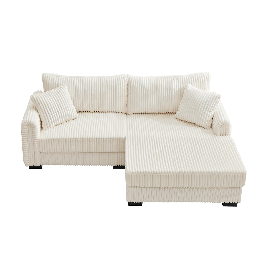 Canapé réversible 2 places en L en velours côtelé avec chargement USB-C et poche de rangement pour le salon