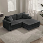 Canapé réversible 2 places en L en velours côtelé avec chargement USB-C et poche de rangement pour le salon