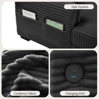 Canapé réversible 2 places en L en velours côtelé avec chargement USB-C et poche de rangement pour le salon