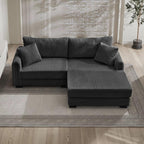 Canapé réversible 2 places en L en velours côtelé avec chargement USB-C et poche de rangement pour le salon