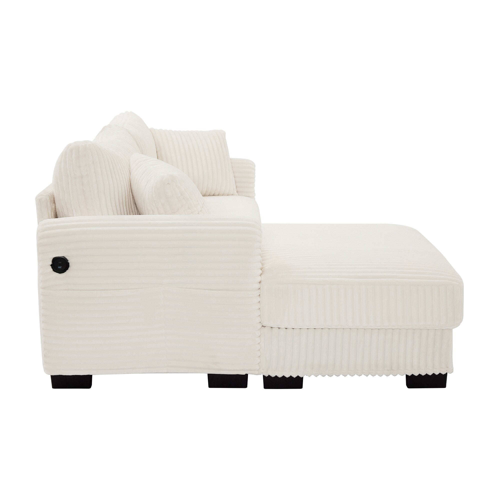 Canapé réversible 2 places en L en velours côtelé avec chargement USB-C et poche de rangement pour le salon