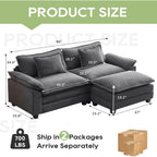 Canapé sectionnel Cloud 86 - Canapé en chenille en forme de L avec pouf et coussins, siège profond (beige blanc)