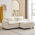Canapé sectionnel Cloud 86 - Canapé en chenille en forme de L avec pouf et coussins, siège profond (beige blanc)