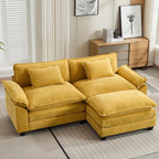 Canapé sectionnel Cloud 86 - Canapé en chenille en forme de L avec pouf et coussins, siège profond (beige blanc)