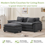 Canapé sectionnel Cloud 86 - Canapé en chenille en forme de L avec pouf et coussins, siège profond (beige blanc)