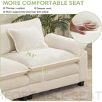 Canapé sectionnel Cloud 86 - Canapé en chenille en forme de L avec pouf et coussins, siège profond (beige blanc)