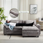 Canapé sectionnel Cloud 86 - Canapé en chenille en forme de L avec pouf et coussins, siège profond (beige blanc)