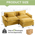 Canapé sectionnel Cloud 86 - Canapé en chenille en forme de L avec pouf et coussins, siège profond (beige blanc)