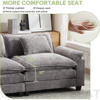 Canapé sectionnel Cloud 86 - Canapé en chenille en forme de L avec pouf et coussins, siège profond (beige blanc)