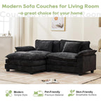 Canapé sectionnel Cloud 86 - Canapé en chenille en forme de L avec pouf et coussins, siège profond (beige blanc)