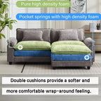 Canapé sectionnel Cloud 86 - Canapé en chenille en forme de L avec pouf et coussins, siège profond (beige blanc)