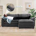 Canapé sectionnel Cloud 86 - Canapé en chenille en forme de L avec pouf et coussins, siège profond (beige blanc)