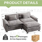 Canapé sectionnel Cloud 86 - Canapé en chenille en forme de L avec pouf et coussins, siège profond (beige blanc)