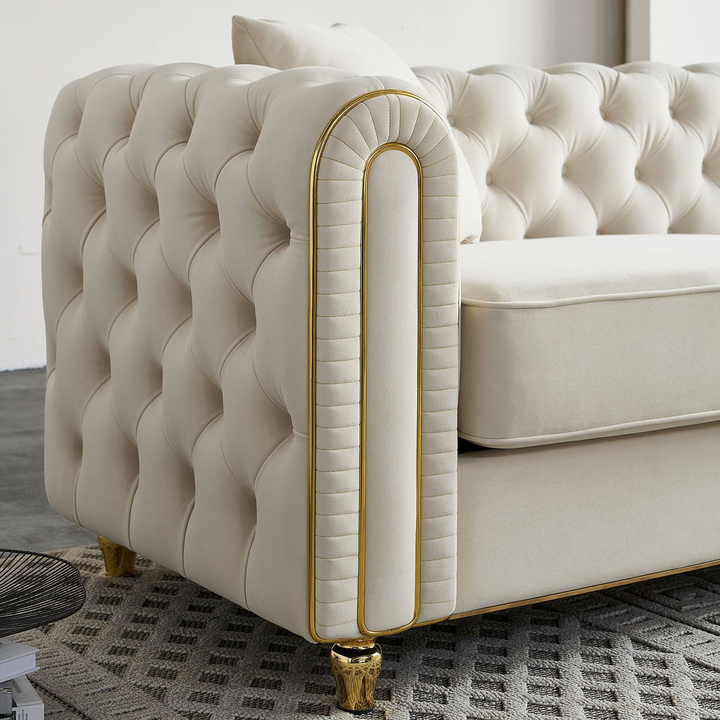 Canapé capitonné moderne de luxe de 86 po de largeur avec 2 coussins décoratifs pour salon et chambre à coucher