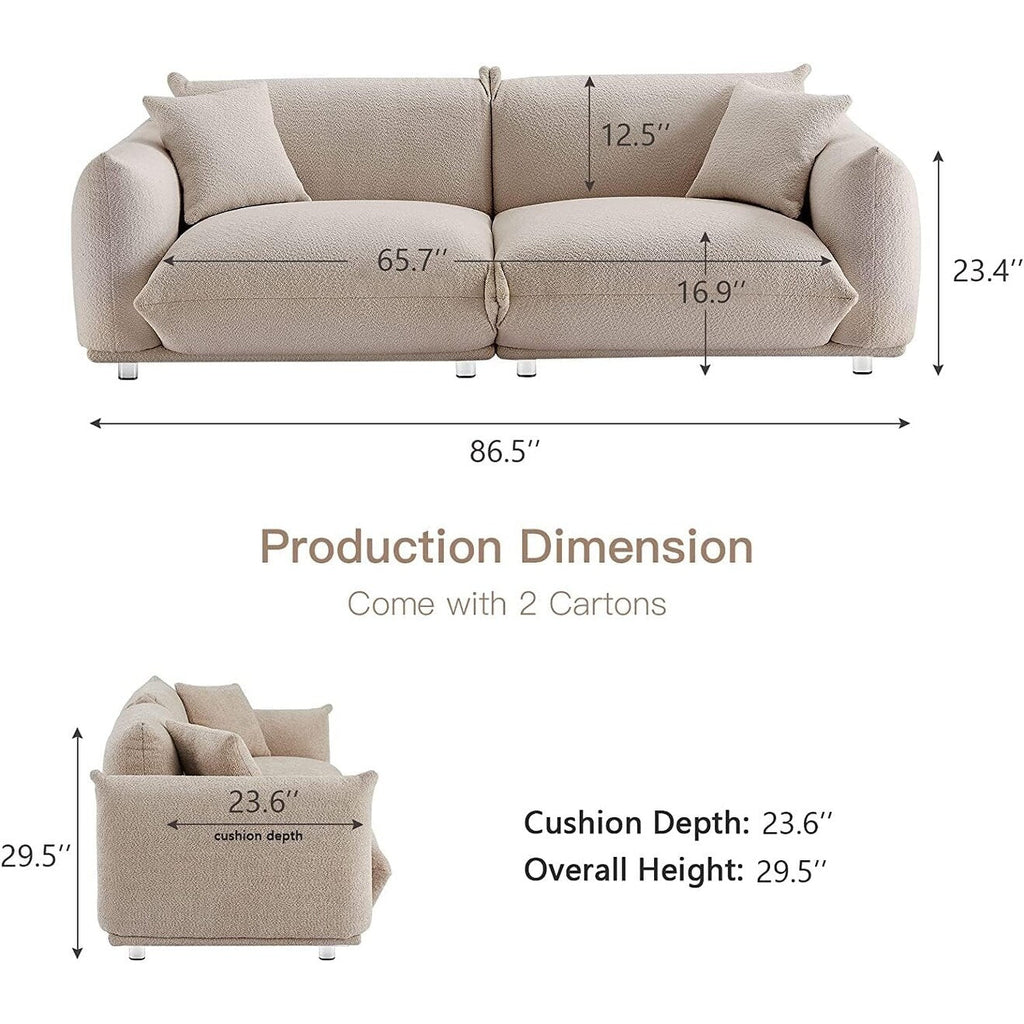 Canapé causeuse surdimensionné de 87 po avec cadre en métal, 2 coussins et revêtement durable