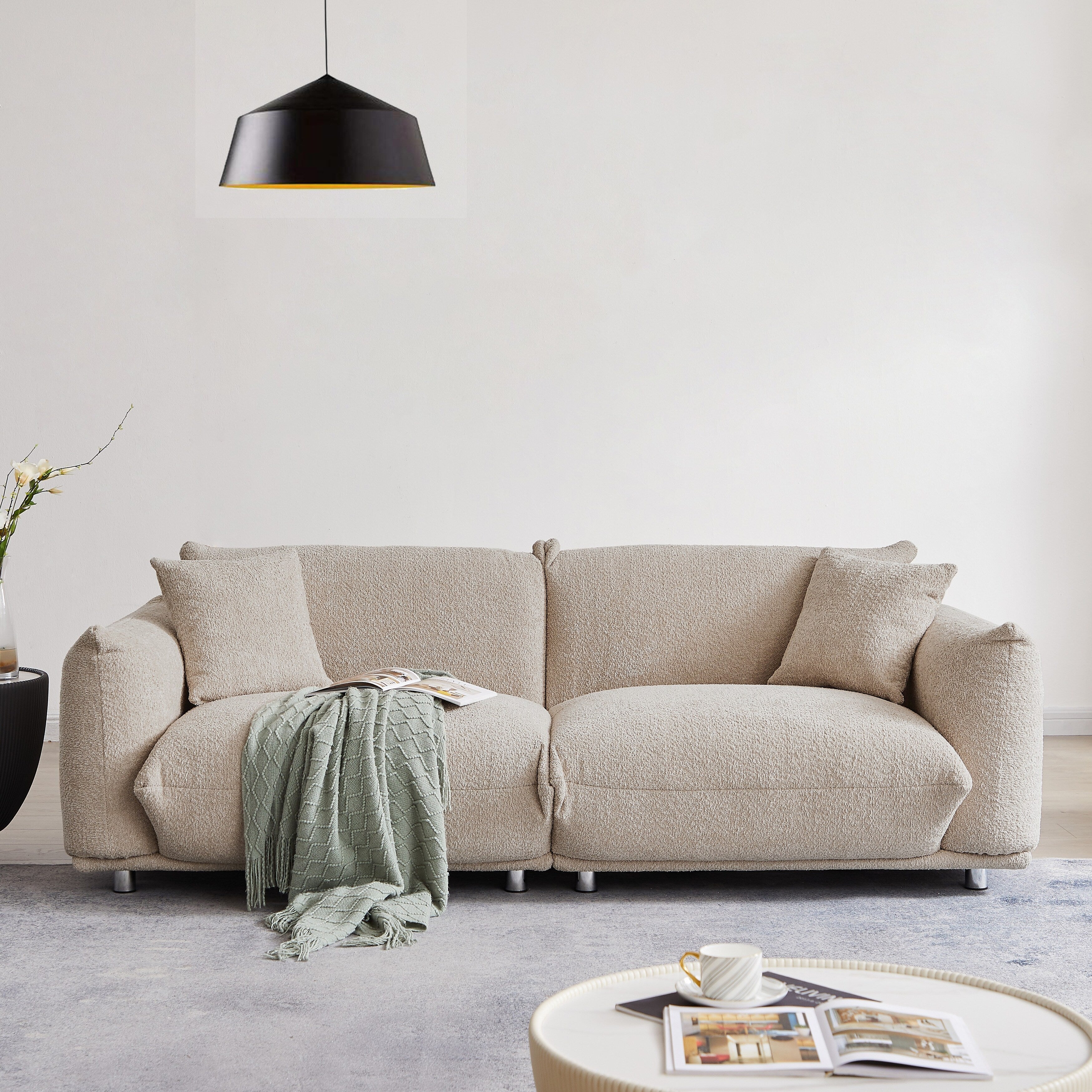 Canapé causeuse surdimensionné de 87 po avec cadre en métal, 2 coussins et revêtement durable