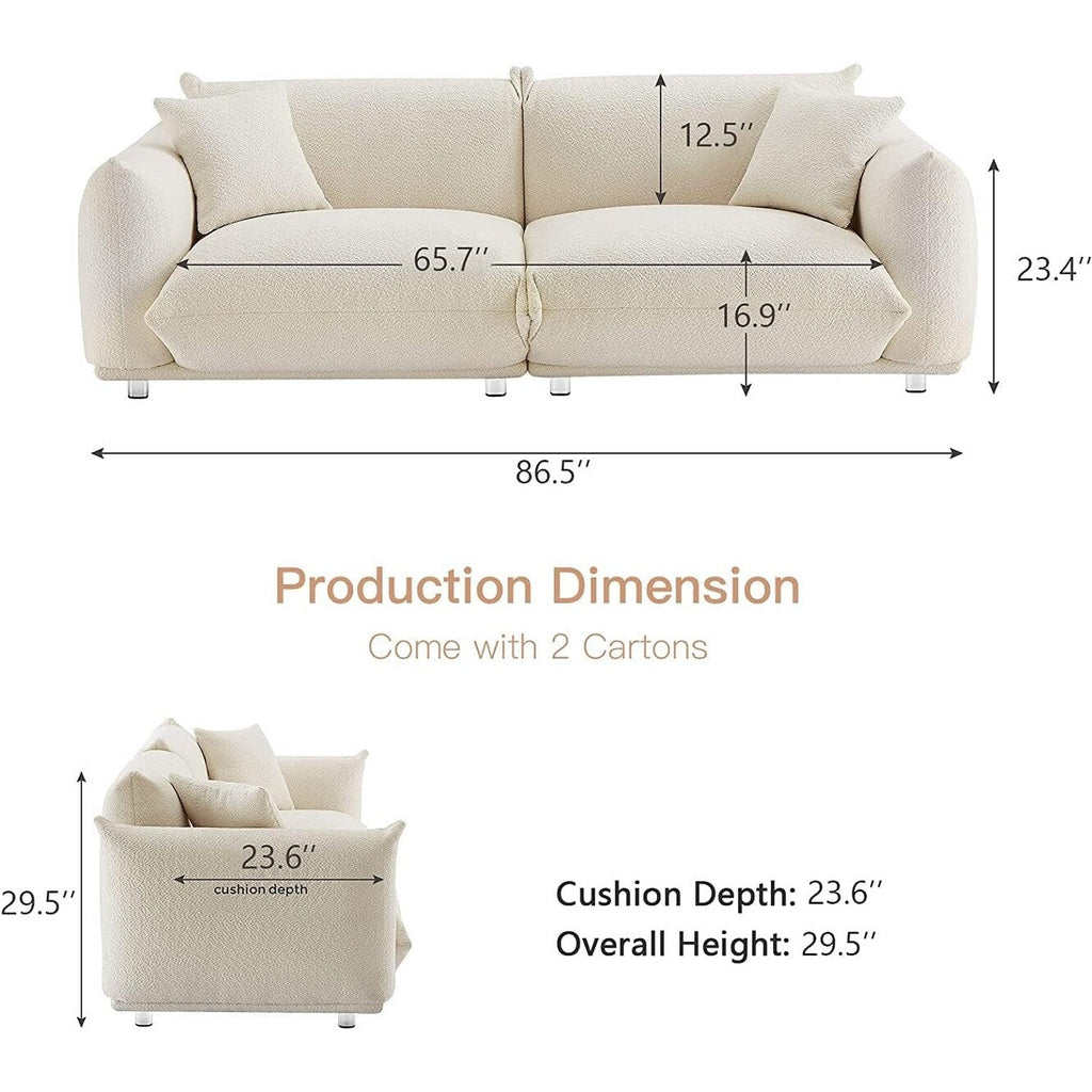 Canapé causeuse surdimensionné de 87 po avec cadre en métal, 2 coussins et revêtement durable