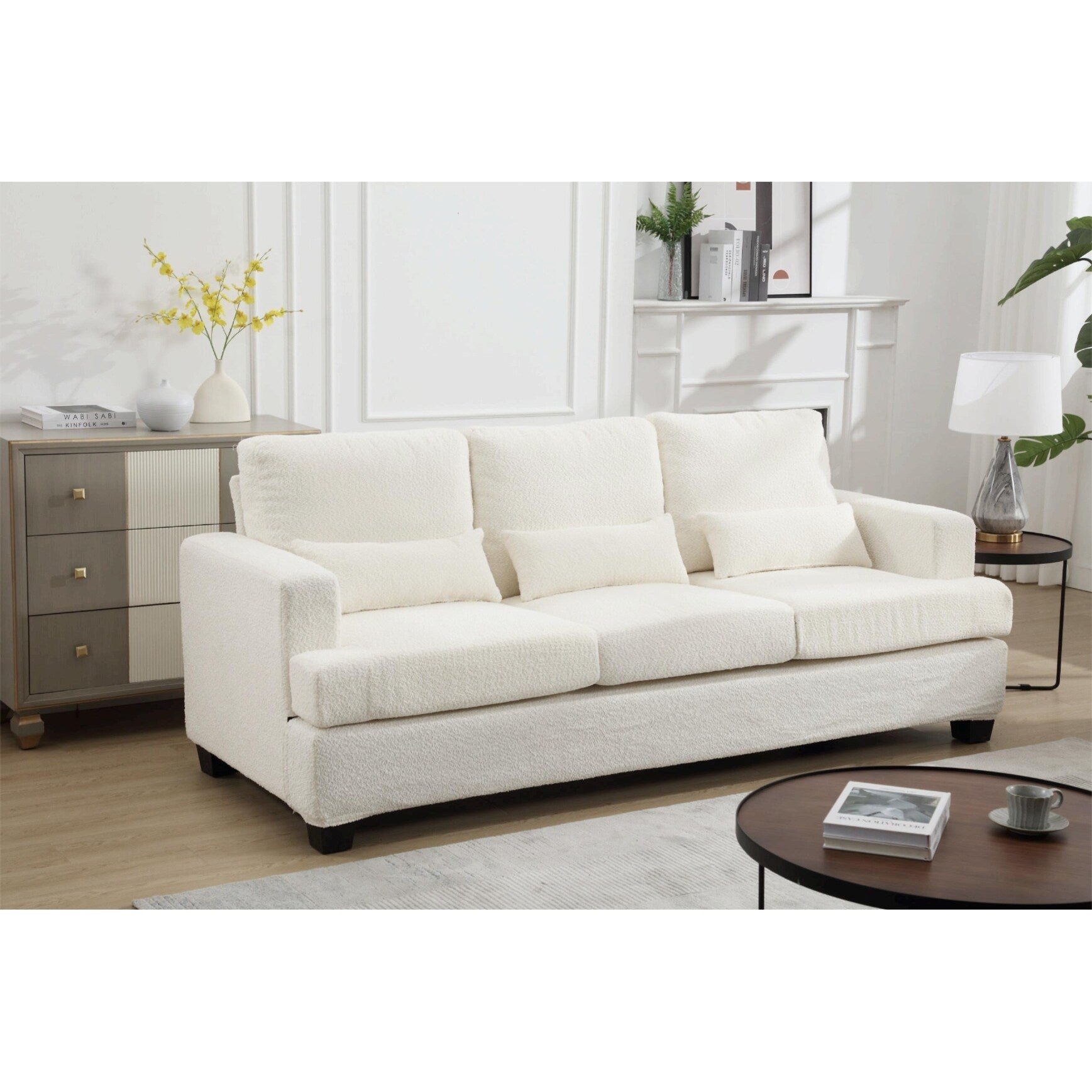 Canapé 3 places moderne en tissu de 88,4 po avec coussins de dossier amovibles et cadre en bois dur