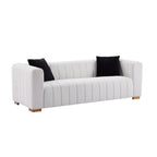 Canapé 3 places en velours 88 avec mains courantes rondes et pieds en métal doré