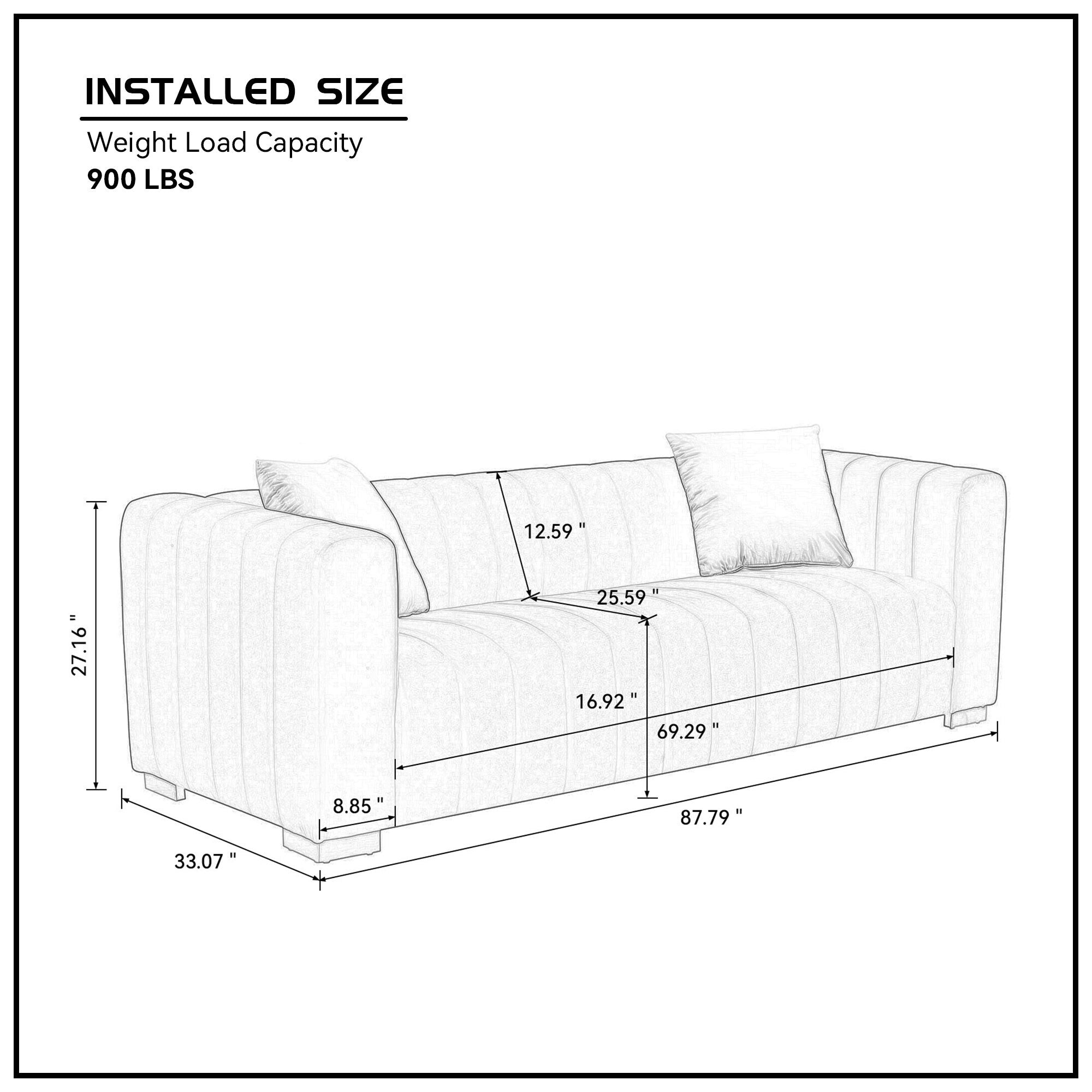 Canapé 3 places en velours 88 avec mains courantes rondes et pieds en métal doré
