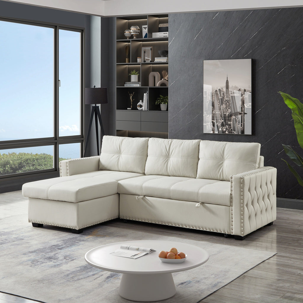 Canapé convertible en microfibre de 88 pouces avec lit gigogne et méridienne de rangement