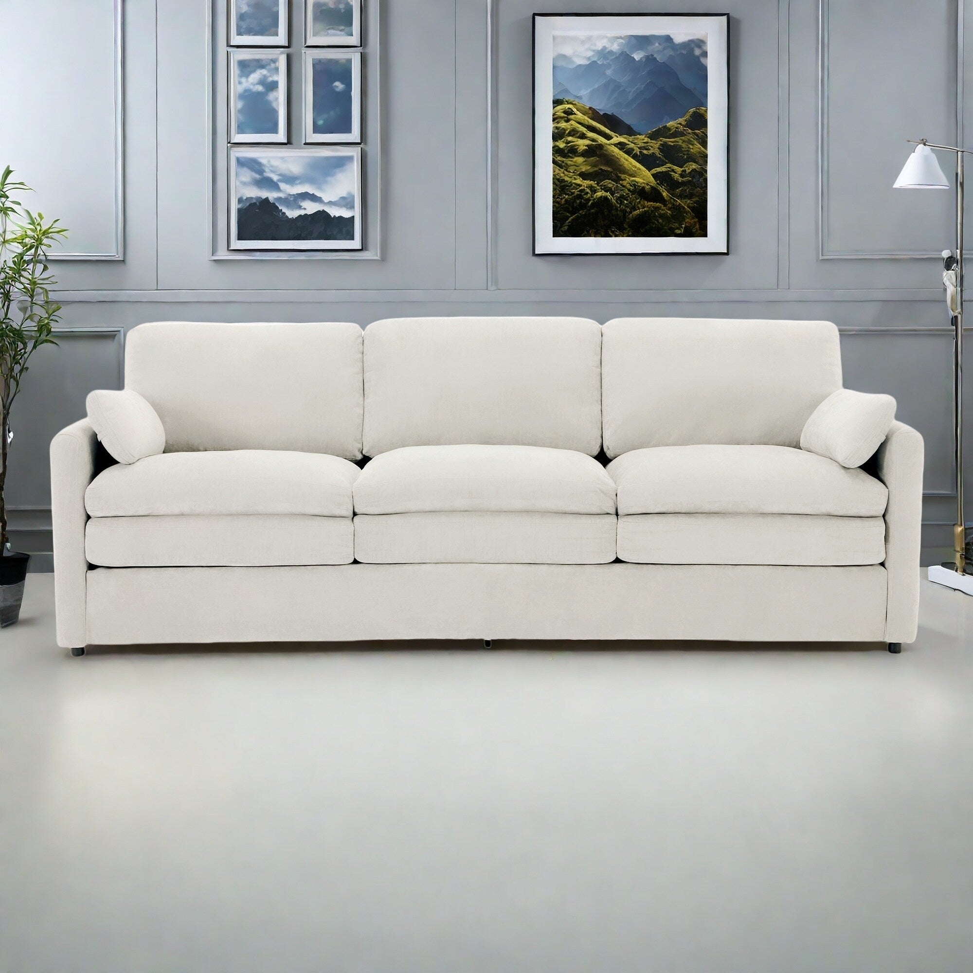 Canapé 3 places en chenille avec coussins double épaisseur pour le salon