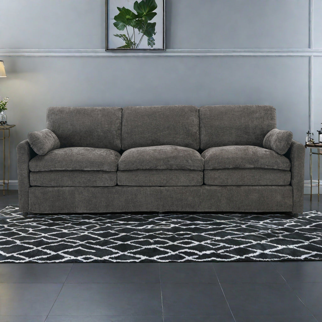 Canapé 3 places en chenille avec coussins double épaisseur pour le salon